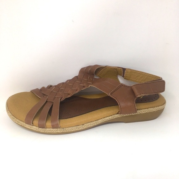 SoftSpots Sandals Braided Brown Leather Straps Open Toe Jute 9.5 - Picture 2 of 9